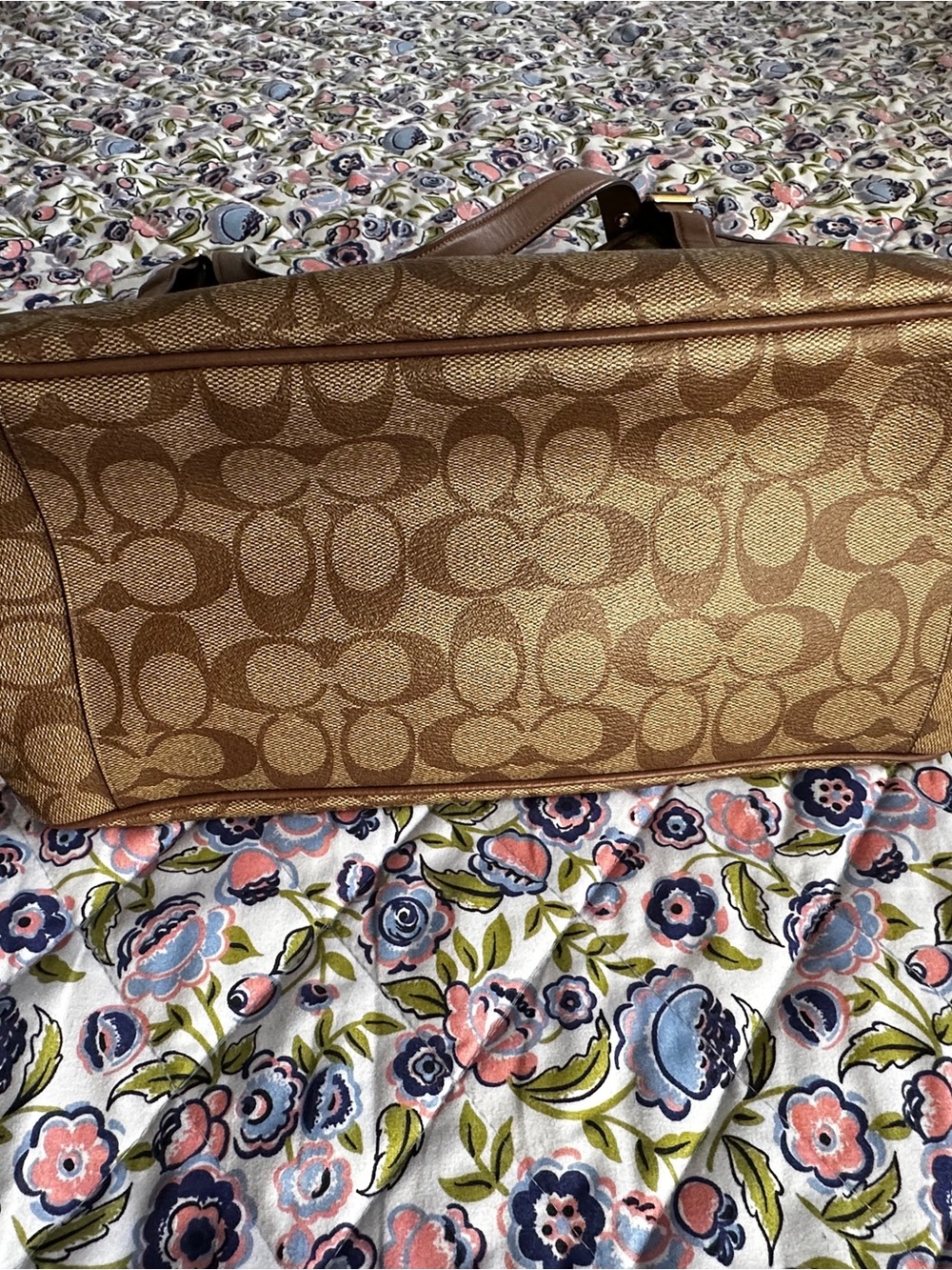 Coach Brown Signature Canvas Shoulder Tote with Leather Trim - Picture 3 of 6
